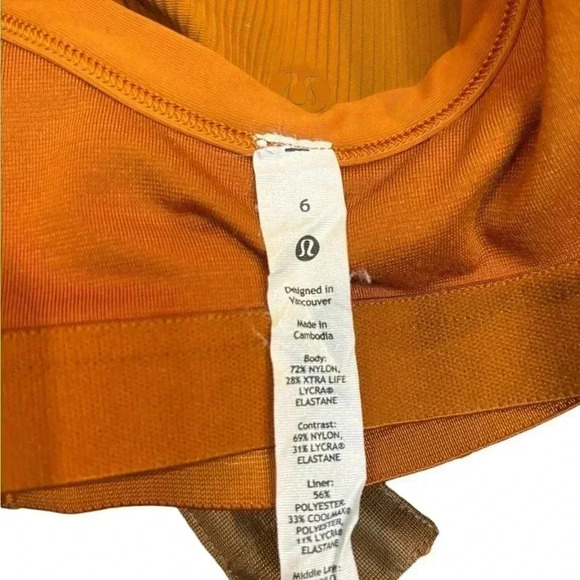 Lululemon Athletica Womens Ribbed Tank Bodysuit Thong V-Neck Orange Size 6 - Picture 8 of 9